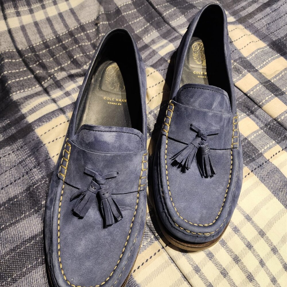Cole Haan Blue Suede Leather Tassel Loafers Men's Size 8.5